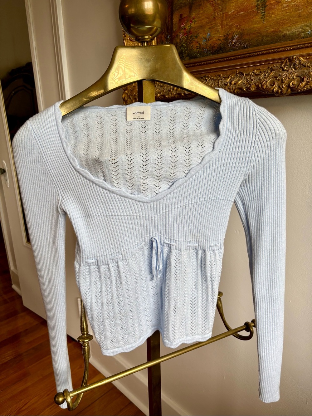 Aritzia Wilfred Light Blue Soloist Sweater | Ribbed Knit Long-Sleeve Top